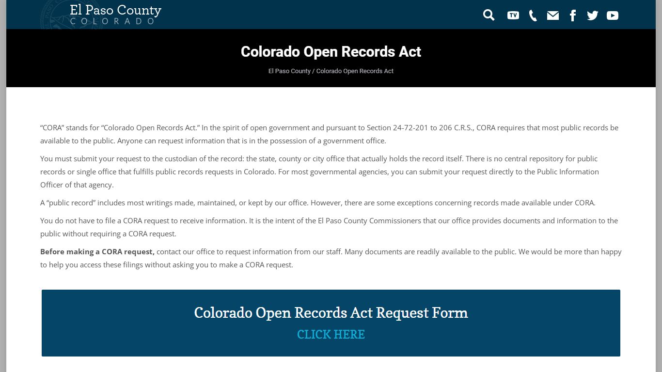 Colorado Open Records Act - El Paso County Colorado